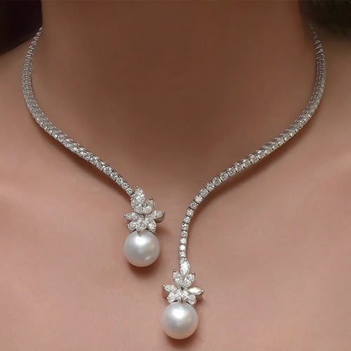 Rhinestone Collar Pearl Pendant Clavicle Chain Crystal Choker Necklace