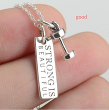 S925 Sterling Silver Jewelry Fitness Necklace Dumbbell Pendant stay strong