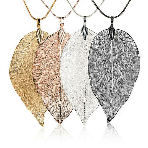 Body Colorz Necklaces Leaves Leaf Pendant Long Chain Jewelry Stainless Steel