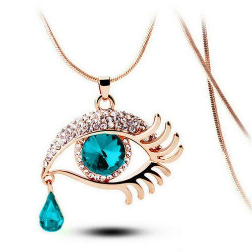 Chain Necklaces Crystal Eye Tear Drop Eyelashes Pendant Long Collana Jewelry