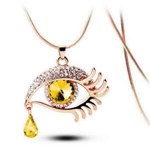 Chain Necklaces Crystal Eye Tear Drop Eyelashes Pendant Long Collana Jewelry