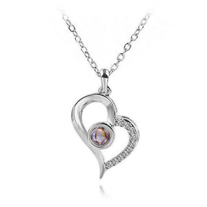Woman Heart Projection Necklace 100 Languages I Love You Stainless Steel Chain