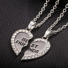 Unisex 2 Pcs Bff CZ Necklace Best Friend Mens Womens Heart Pendant Couple Chain