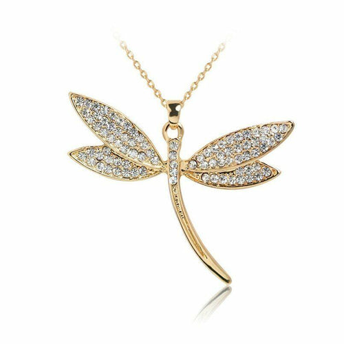 Women Necklace Crystal Dragonfly Jewelry Pendant Chain Body Colorz Jewelry