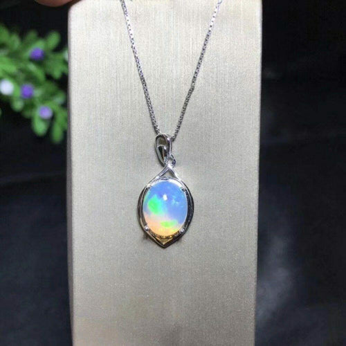 Fire Opal Pendant Necklace 925 Sterling Silver, 8*10mm Color Changing Gemstone