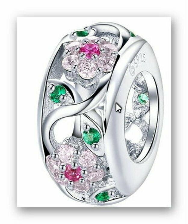 Charm 925 Sterling Silver Flower Tree Leaves CZ Spacer Beads fit Bracelet Bangle