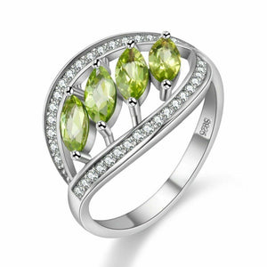 Natural Green Peridot 925 Sterling Silver Leaves Ring for Women with Stone