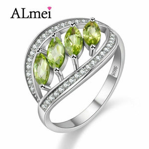 Natural Green Peridot 925 Sterling Silver Leaves Ring for Women with Stone