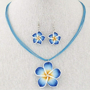 Hawaii Plumeria Flowers Jewelry Sets Polymer Clay Earrings Necklace Pendant Gift