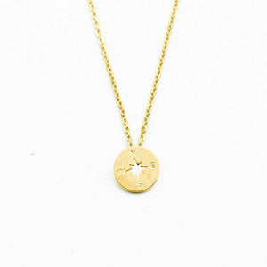 Round Disc Pendant Compass Necklace  Travel Jewelry Unisex Stainless Steel Chain