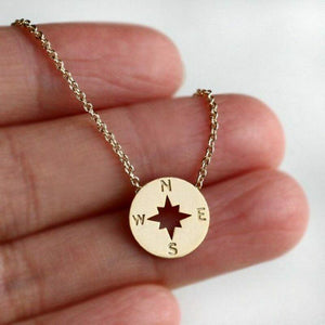 Round Disc Pendant Compass Necklace  Travel Jewelry Unisex Stainless Steel Chain