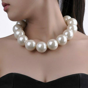 Elegant White Faux Pearl Chain Choke Bib Necklace Beaded Necklaces Women