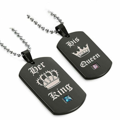 His Queen or Her King Black Top Necklace Stainless Steel Jewelry men women crazy