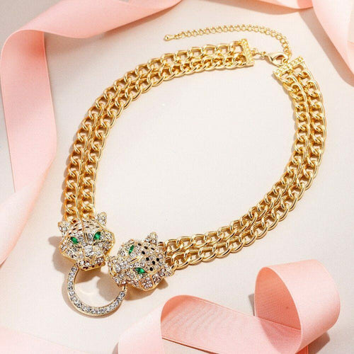 Leopard Cat Choker Necklace Austrian Crystal Statement Women Party Jewelry Wide