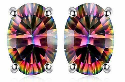 1.5ct Natural Fire Rainbow Mystic Topaz Stud Earrings Oval 925 Sterling Silver