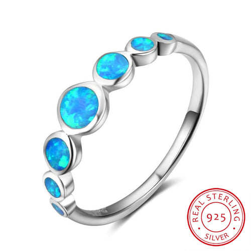 Genuine 925 Sterling Silver Multiple Round Blue Opal Stone Finger Rings Birthday Gift For Girl Friend (JewelOra RI102843)