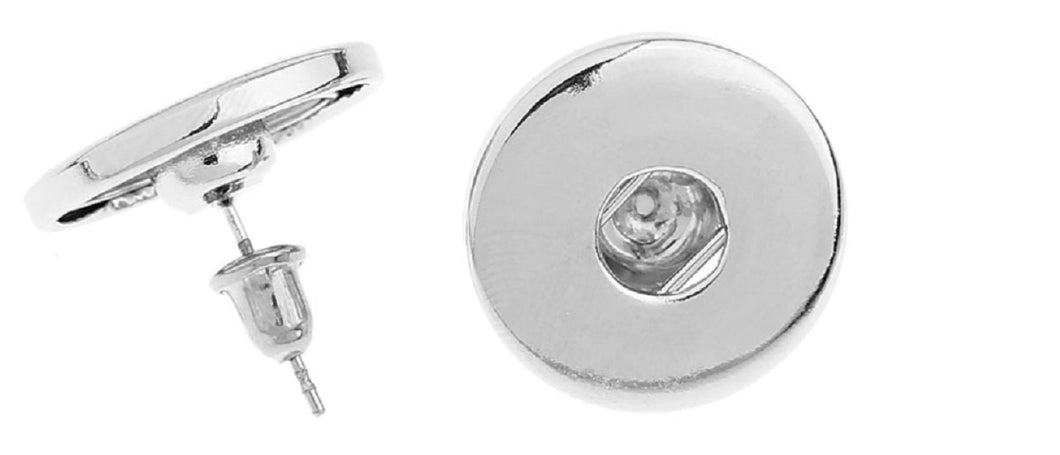 Round Earring Post Stud W/Stoppers Fits Metal Snap Press Buttons uses 18mm button (Plain)