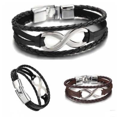 Handmade Woven 8 Words Lucky Friendship Bracelet Infinity Knot Jewelry Leather