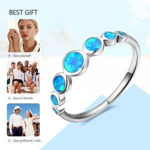 Genuine 925 Sterling Silver Multiple Round Blue Opal Stone Finger Rings Birthday Gift For Girl Friend (JewelOra RI102843)