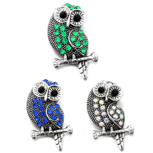 18mm  OWL LOVE  CZ Metal  Snap button jewelry Crystal