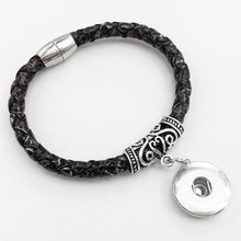 Weaving high quality PU leather 18mm snap button charm bracelet  Magnetic clasp