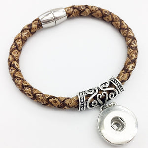 Weaving high quality PU leather 18mm snap button charm bracelet  Magnetic clasp