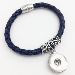 Weaving high quality PU leather 18mm snap button bracelet  Magnetic clasp