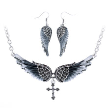 Angel Wing Cross Biker Necklace Earrings Sets Women Biker Bling Jewelry