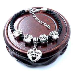 Hand Woven Rope Chain Charm Bracelet Best Friend Dog Paw Charm Bracelet for Pet Lovers