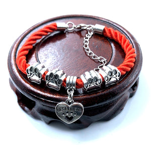 Hand Woven Rope Chain Charm Bracelet Best Friend Dog Paw Charm Bracelet for Pet Lovers